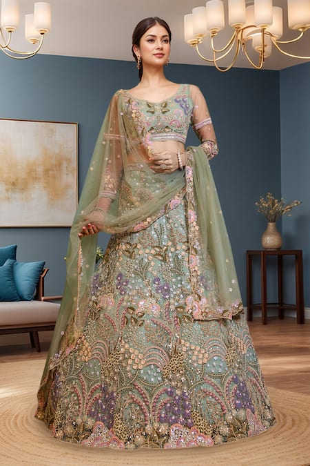 Samyukta Singhania Embroidered Green Lehenga Set 