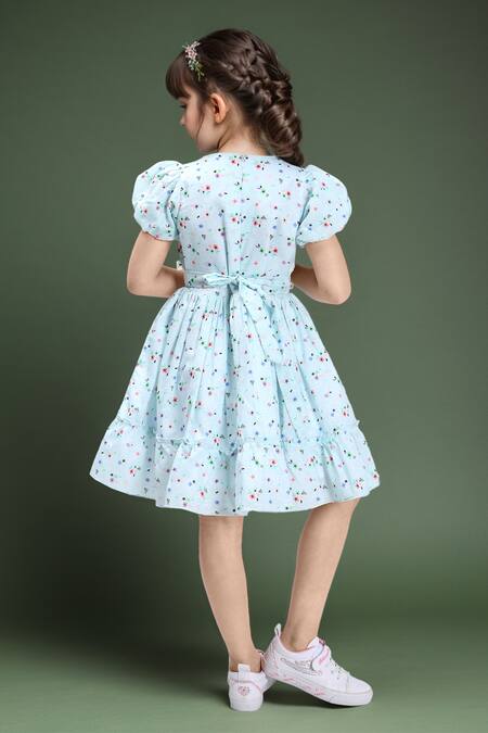 Shop Samyukta Singhania Blue Cotton Floral Print Dress at Aza Fashions Shop_Samyukta Singhania_Blue Cotton Floral Print Dress_at_Aza_Fashions