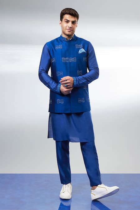 Buy_Bubber Couture_Cobalt Silk Blue Chaniya Bundi _Online_at_Aza_Fashions
