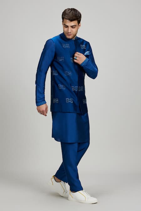 Shop_Bubber Couture_Cobalt Silk Blue Chaniya Bundi _Online_at_Aza_Fashions