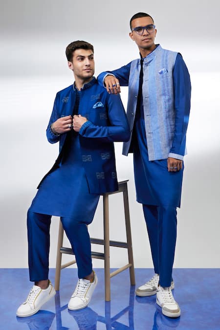 Buy_Bubber Couture_Cobalt Silk Blue Chaniya Bundi 