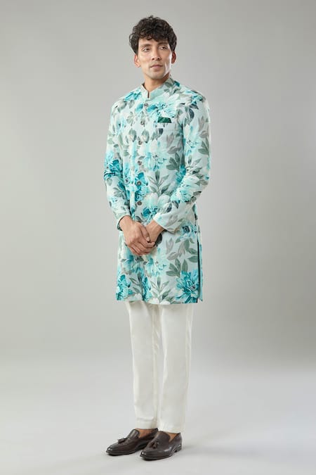 Arihant Rai Sinha Floral Print Semi Indo Sherwani Set 