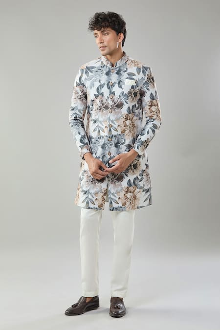 Arihant Rai Sinha Floral Print Semi Indo Sherwani Set 