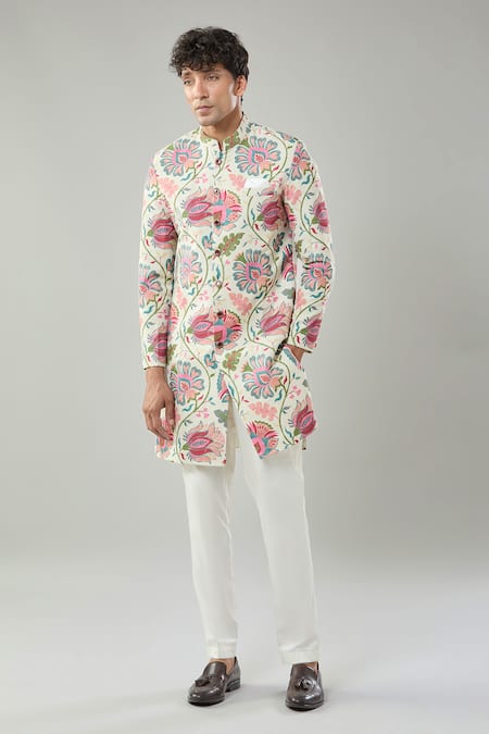 Arihant Rai Sinha Floral Printed Beige Sherwani Set 
