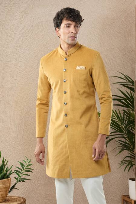 Buy_Arihant Rai Sinha_Yellow Swad Velvet Sherwani And White Pollo Pant 