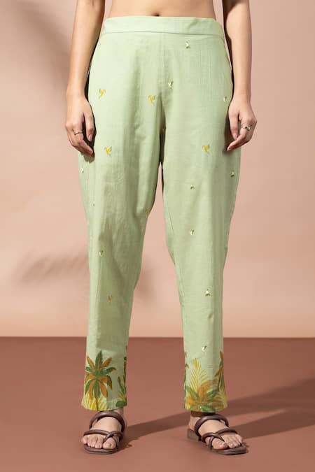 Shop Thee Modern Roots Green Cotton Embroidery Round Neck Forest Moss Kurta Set Online at Aza Fashions Shop_Thee Modern Roots_Green Cotton Embroidery Round Neck Forest Moss Kurta Set _Online_at_Aza_Fashions