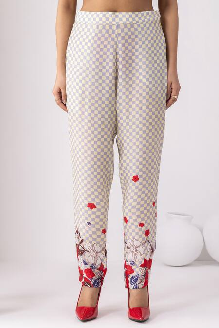 Shop Thee Modern Roots Lavender Muslin Embroidery Collared Checkered Tunic Set Online at Aza Fashions Shop_Thee Modern Roots_Lavender Muslin Embroidery Collared Checkered Tunic Set _Online_at_Aza_Fashions