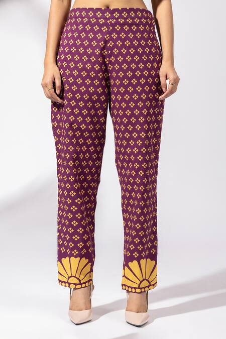 Thee Modern Roots Purple Cotton Open Neck Plum Floral Printed Kurta Set at Aza Fashions Thee Modern Roots_Purple Cotton Open Neck Plum Floral Printed Kurta Set _at_Aza_Fashions