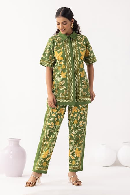 Thee Modern Roots Floral Motif Forest Green Co-Ord Set 
