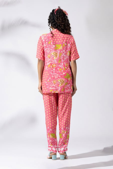 Thee Modern Roots Floral Print Coral Co-ord Set 