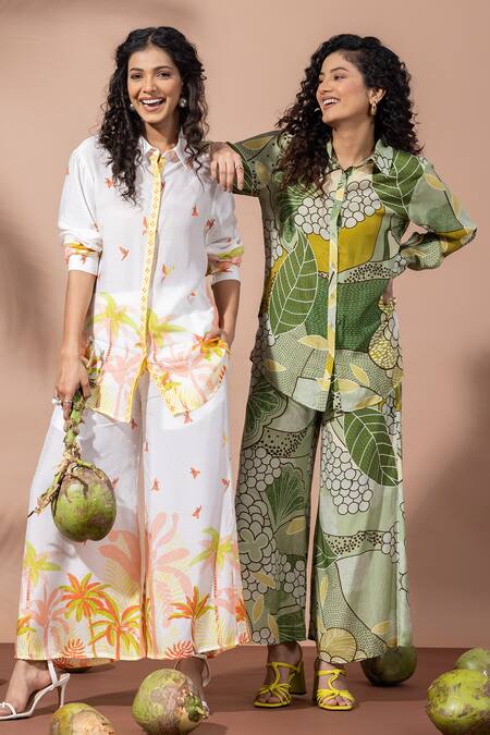 Buy Thee Modern Roots Green Bamboo, Muslin Collared Olive Garden Co-ord Set Buy_Thee Modern Roots_Green Bamboo, Muslin Collared Olive Garden Co-ord Set