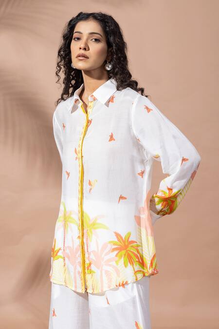 Buy Thee Modern Roots Ivory Bamboo Collared Sunset Palm Co-ord Set Online at Aza Fashions Buy_Thee Modern Roots_Ivory Bamboo Collared Sunset Palm Co-ord Set _Online_at_Aza_Fashions