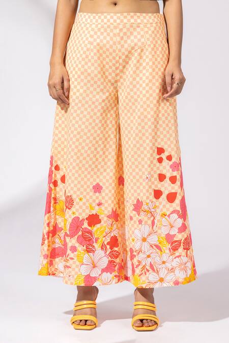 Shop Thee Modern Roots Pink Cotton Embroidery Collared Sundowner Checkered Co-ord Set Online at Aza Fashions Shop_Thee Modern Roots_Pink Cotton Embroidery Collared Sundowner Checkered Co-ord Set _Online_at_Aza_Fashions