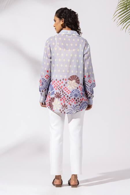 Buy Thee Modern Roots Lavender Cotton Collared Floral Cluster Shirt Online at Aza Fashions Buy_Thee Modern Roots_Lavender Cotton Collared Floral Cluster Shirt _Online_at_Aza_Fashions