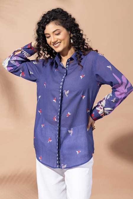 Thee Modern Roots Blooming Ink Blue Shirt 