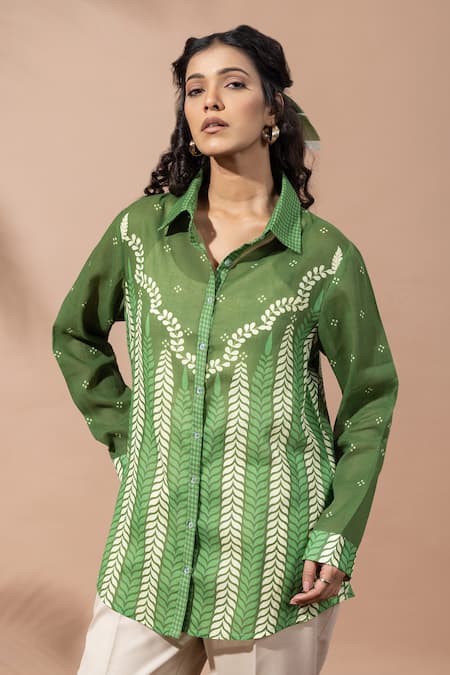 Thee Modern Roots Chevron Print Forest Green Shirt 