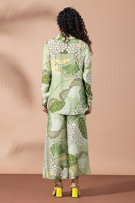 Shop Thee Modern Roots Olive Green Collared Blossom Comfort-fit Shirt at Aza Fashions Shop_Thee Modern Roots_Olive Green Collared Blossom Comfort-fit Shirt _at_Aza_Fashions