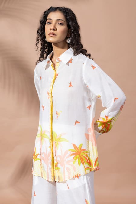 Thee Modern Roots Floral Motif Ivory Shirt 