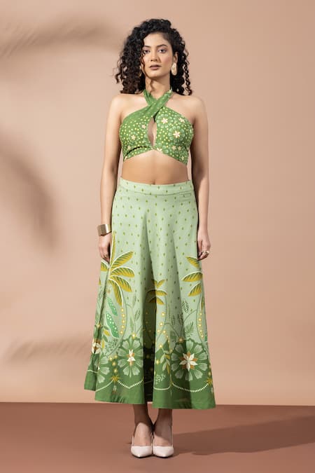 Thee Modern Roots Olive Lusture Palms Skirt Set 