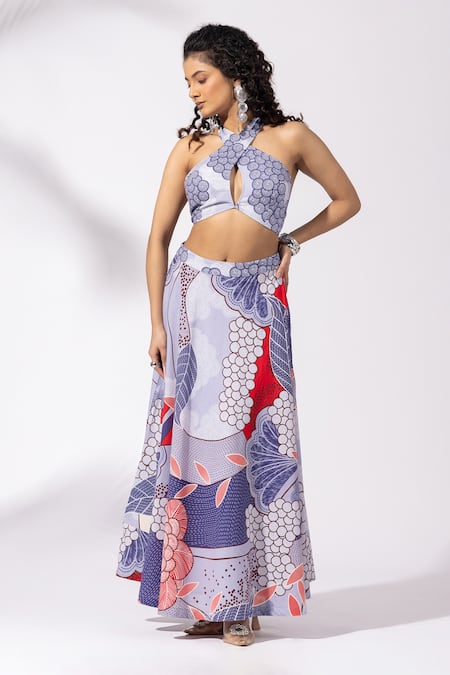 Thee Modern Roots Lavender Abstract Print Skirt Set 