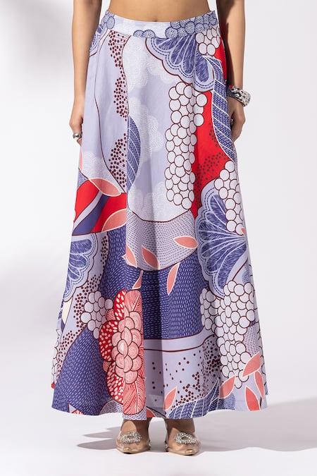 Buy_Thee Modern Roots_Lavender Cotton Keyhole Neck Abstract Print Skirt Set 