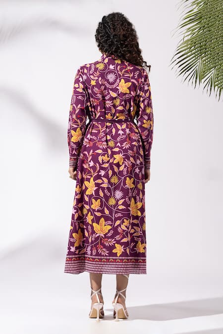 Thee Modern Roots Floral Print Plum Shirt Dress 