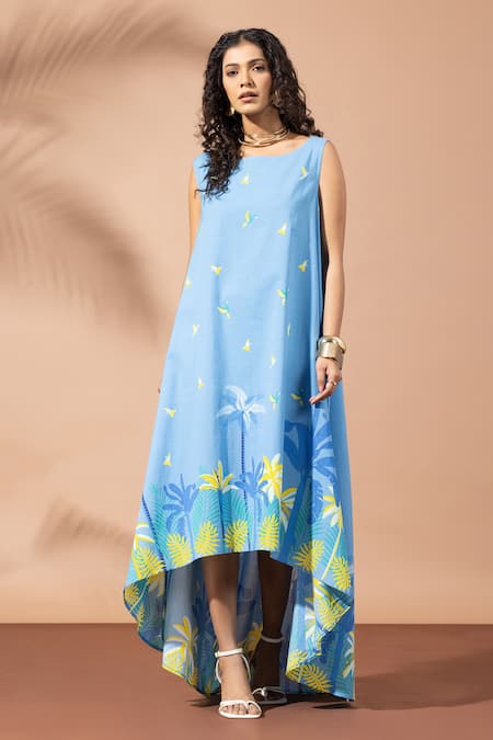 Thee Modern Roots Berry Blue Flared Midi Dress 