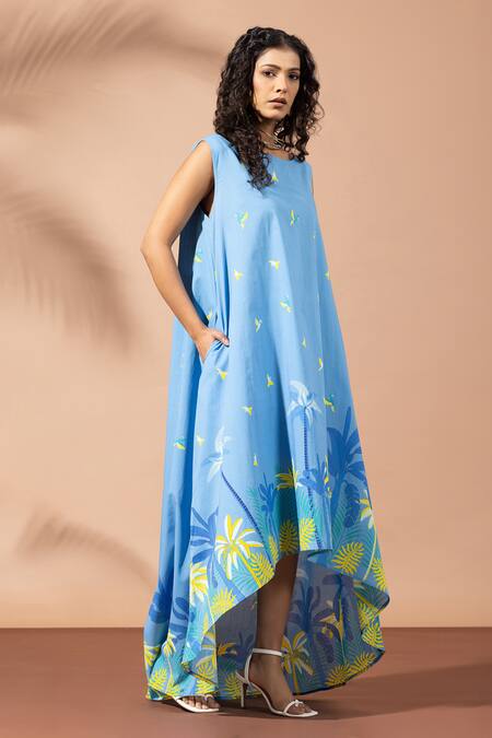 Buy Thee Modern Roots Blue Cotton Round Neck Berry Flared Midi Dress Online at Aza Fashions Buy_Thee Modern Roots_Blue Cotton Round Neck Berry Flared Midi Dress _Online_at_Aza_Fashions