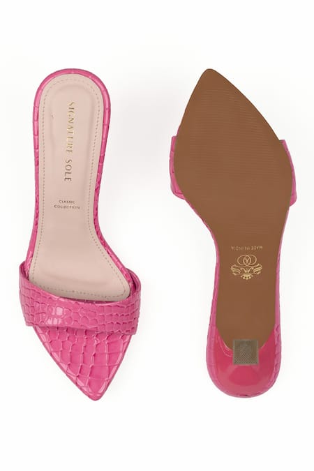 Shop Signature Sole Pink Fuchsia Fling Sculpted Heel Mules at Aza Fashions Shop_Signature Sole_Pink Fuchsia Fling Sculpted Heel Mules _at_Aza_Fashions