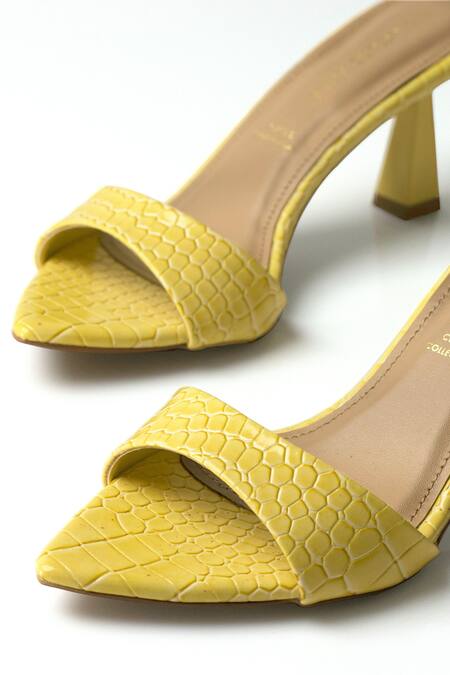 Signature Sole Yellow Lemon Drop Sculpted Heel Mules at Aza Fashions Signature Sole_Yellow Lemon Drop Sculpted Heel Mules _at_Aza_Fashions