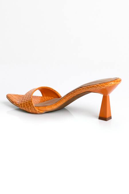 Signature Sole_Orange Tangerine Twist Sculpted Heel Mules _Online_at_Aza_Fashions