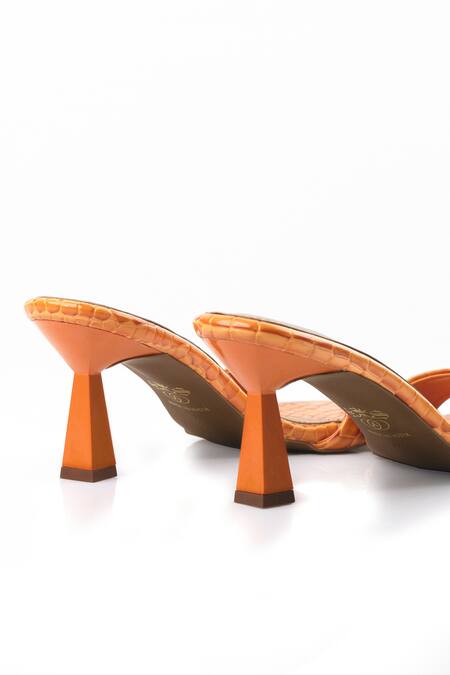 Shop_Signature Sole_Orange Tangerine Twist Sculpted Heel Mules _Online_at_Aza_Fashions