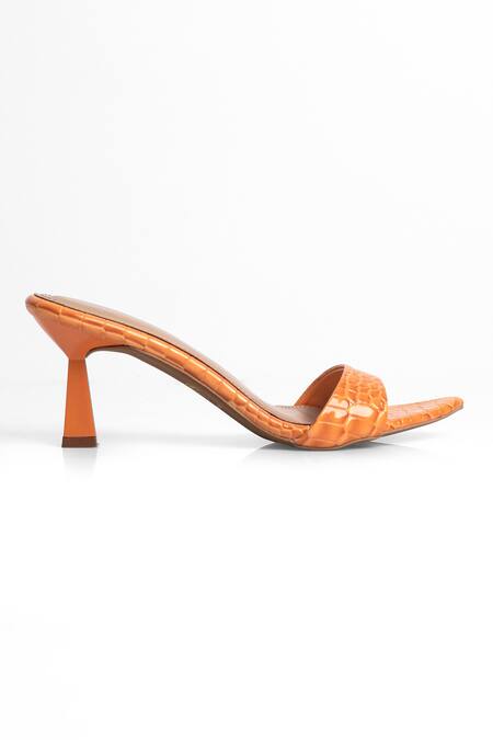 Signature Sole_Orange Tangerine Twist Sculpted Heel Mules _at_Aza_Fashions
