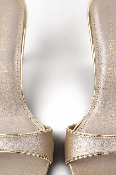 Buy Signature Sole Gold Champagne Shimmer Stiletto Mules Buy_Signature Sole_Gold Champagne Shimmer Stiletto Mules