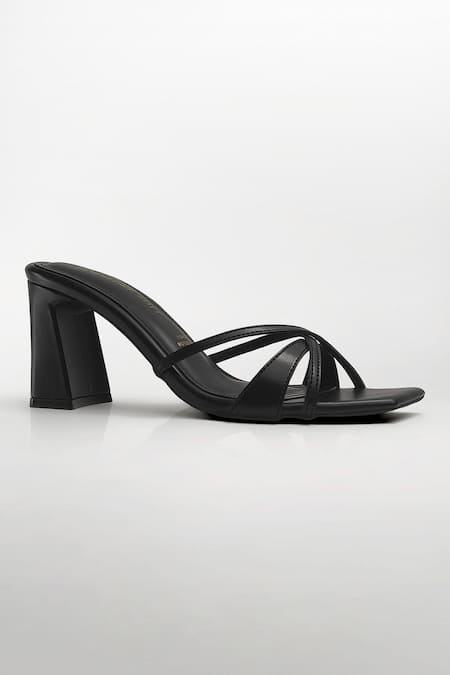 Signature Sole Black Ebon Luxe Strappy Heels 