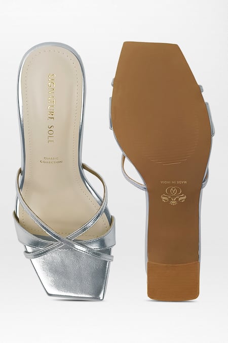 Shop Signature Sole Silver Criss-cross Heels at Aza Fashions Shop_Signature Sole_Silver Criss-cross Heels _at_Aza_Fashions