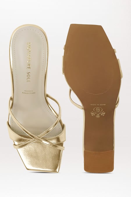 Shop Signature Sole Gold Criss-cross Heels at Aza Fashions Shop_Signature Sole_Gold Criss-cross Heels _at_Aza_Fashions