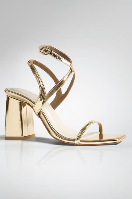 Shop_Signature Sole_Gold Sculpted Glow Strappy Heels _Online_at_Aza_Fashions