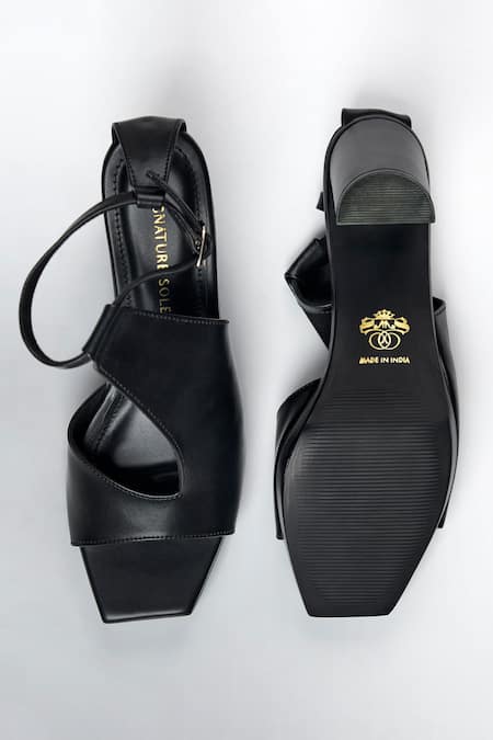 Shop Signature Sole Black Noir Luxe Peep-toe Block Heels at Aza Fashions Shop_Signature Sole_Black Noir Luxe Peep-toe Block Heels _at_Aza_Fashions