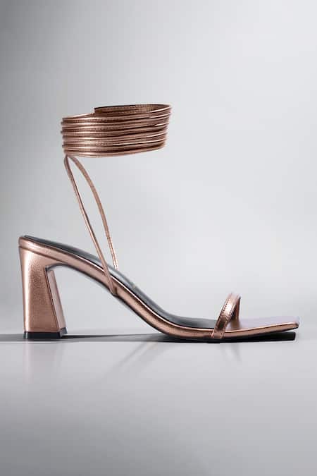 Signature Sole Rose Gold Metallic Wrap-around Block Heels Online at Aza Fashions Signature Sole_Rose Gold Metallic Wrap-around Block Heels _Online_at_Aza_Fashions