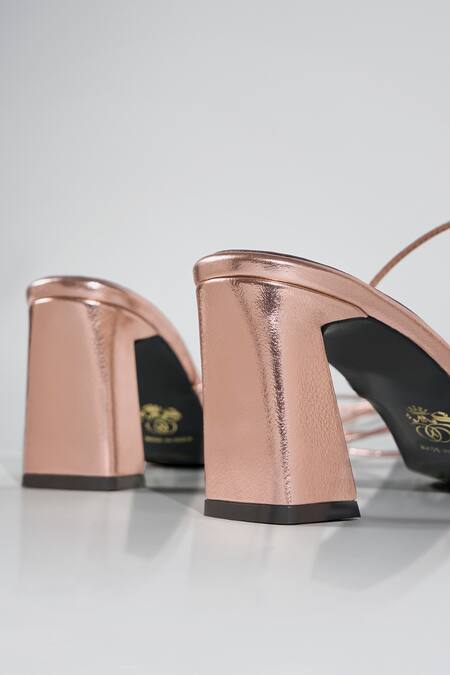 Buy Signature Sole Rose Gold Metallic Wrap-around Block Heels Online at Aza Fashions Buy_Signature Sole_Rose Gold Metallic Wrap-around Block Heels _Online_at_Aza_Fashions