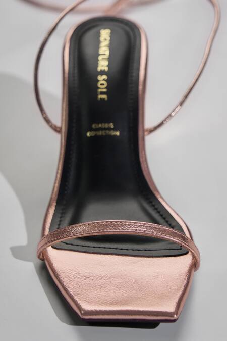 Signature Sole Rose Gold Metallic Wrap-around Block Heels at Aza Fashions Signature Sole_Rose Gold Metallic Wrap-around Block Heels _at_Aza_Fashions