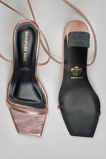 Shop Signature Sole Rose Gold Metallic Wrap-around Block Heels at Aza Fashions Shop_Signature Sole_Rose Gold Metallic Wrap-around Block Heels _at_Aza_Fashions