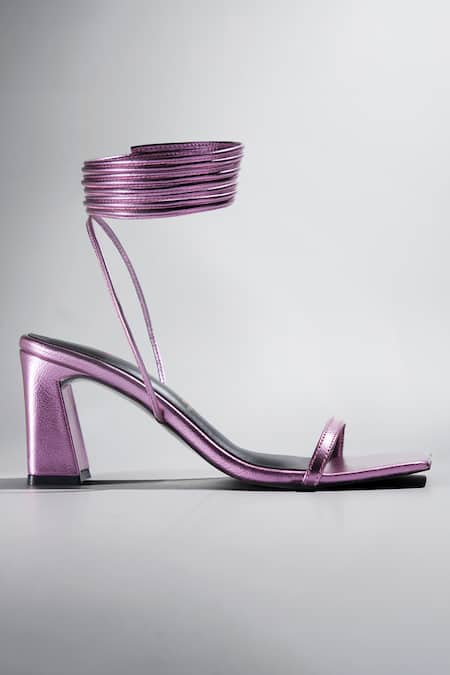 Signature Sole Pink Metallic Ankle Wrap Block Heels Online at Aza Fashions Signature Sole_Pink Metallic Ankle Wrap Block Heels _Online_at_Aza_Fashions
