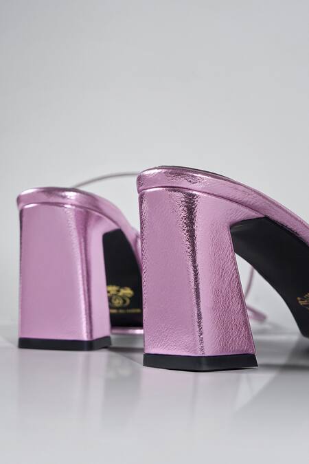 Buy Signature Sole Pink Metallic Ankle Wrap Block Heels Online at Aza Fashions Buy_Signature Sole_Pink Metallic Ankle Wrap Block Heels _Online_at_Aza_Fashions