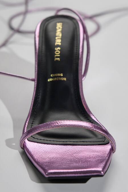 Shop Signature Sole Pink Metallic Ankle Wrap Block Heels Online at Aza Fashions Shop_Signature Sole_Pink Metallic Ankle Wrap Block Heels _Online_at_Aza_Fashions