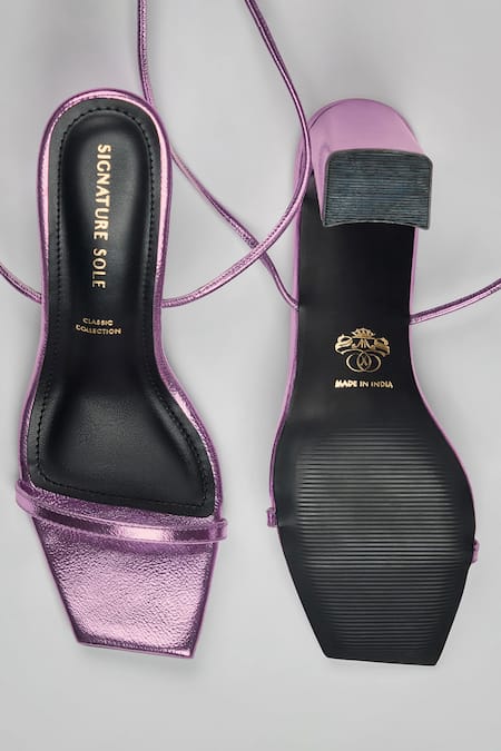 Shop Signature Sole Pink Metallic Ankle Wrap Block Heels at Aza Fashions Shop_Signature Sole_Pink Metallic Ankle Wrap Block Heels _at_Aza_Fashions