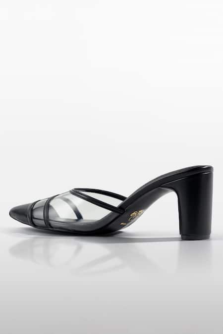 Buy_Signature Sole_Black Patent Pointed Toe Block Heels _Online_at_Aza_Fashions
