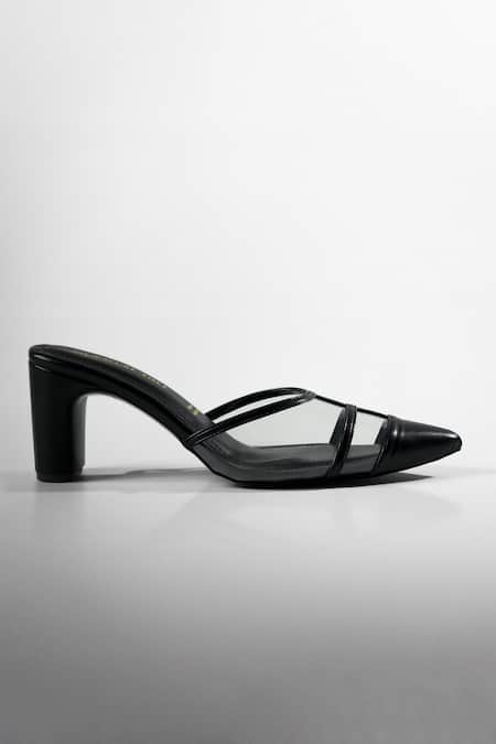 Shop_Signature Sole_Black Patent Pointed Toe Block Heels _Online_at_Aza_Fashions