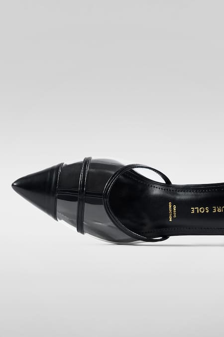 Signature Sole_Black Patent Pointed Toe Block Heels _at_Aza_Fashions